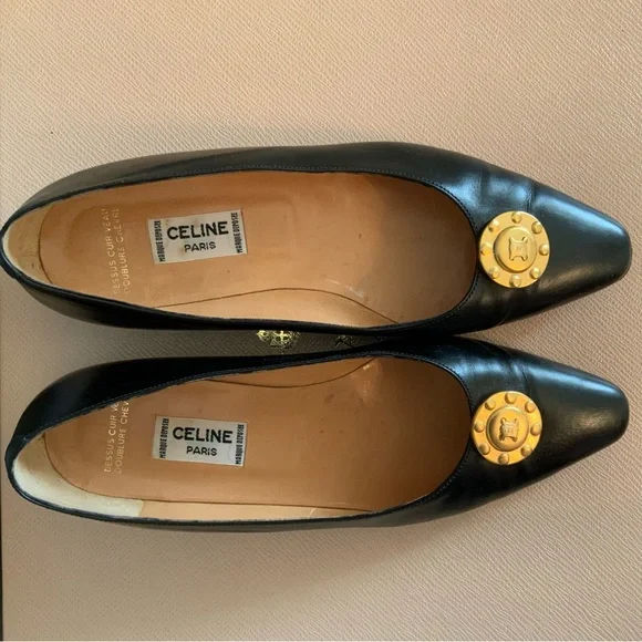 Authentic Celine Paris Leather Flat Loafer Black Rare Vintage Size 5.5 - Picture 6 of 14